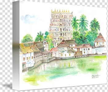 Padmanabhaswamy Temple Watercolor painting Drawing Art Sketch, Sree Padmanabha Swamy Temple transparent background PNG clipart