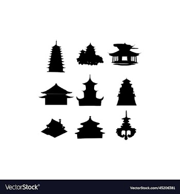 pagoda building silhouette set collection creative