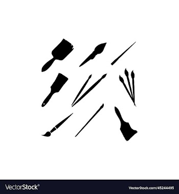 paint brush collection set silhouette icon
