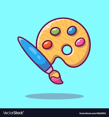 paint palette and paint brush cartoon