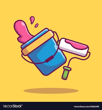 paint roller brush and paint bucket cartoon