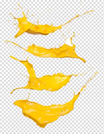 Paint Yellow Texture, Juice splash, four yellow splash paints transparent background PNG clipart
