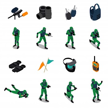 Paintball isometric icons set Free Vector