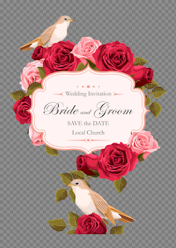 Painted Rose Wedding Euclidean Vector Invitation Birds