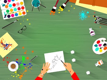  Painter artist working at the studio - Art and creativity concep 