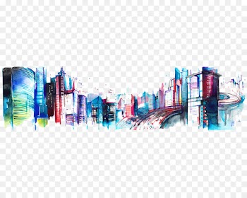 Painting Abstract art Building Poster - Ink city high - definition deduction material 