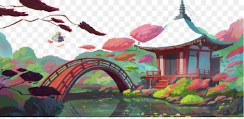 Painting Art Animation Illustration - Painted Forest pavilion bridge background 