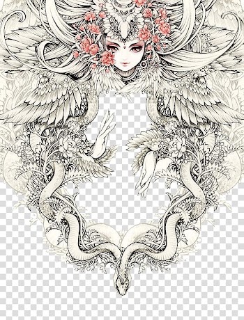 Painting Drawing Line art Illustration, Goddess of magic pattern transparent background PNG clipart