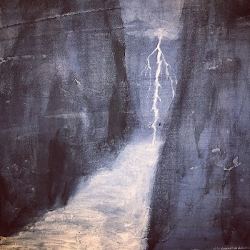 Painting Of A River With Lightning