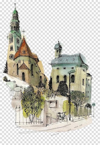 Painting of brown and white house, Paper Watercolor painting Drawing Urban Sketchers Sketch, Hand-painted town houses in Europe and America transparent background PNG clipart
