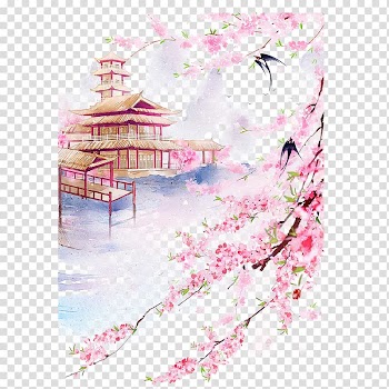 Painting of pink flowers, China Landscape Watercolor painting Drawing, Fairy filled fairy place of residence transparent background PNG clipart