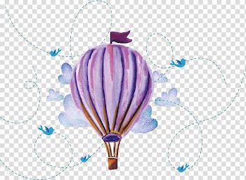 Painting of purple hot air balloon, Watercolor hand painted hot-air balloon transparent background PNG clipart