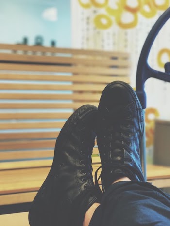 Pair of Black Leather Sneakers