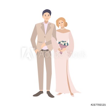 Pair of bride and groom standing together