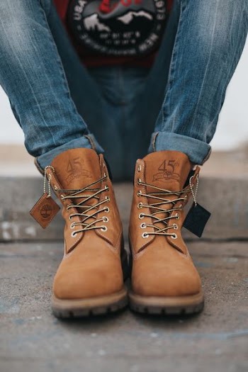 pair of brown leather work boots