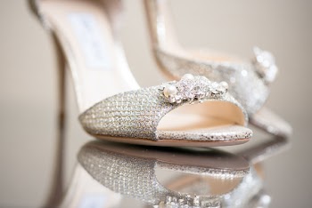 Pair of Gray Open-toe Heeled Sandals