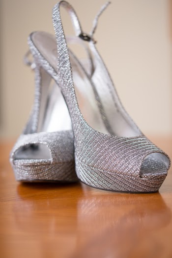 Pair of Grey Peep-toe Platform Slingback Heeled Shoes