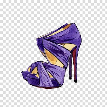 Pair of purple peep-toe stilettos illustration, Shoe High-heeled footwear Drawing Watercolor painting Illustration, Blue and purple high heels transparent background PNG clipart