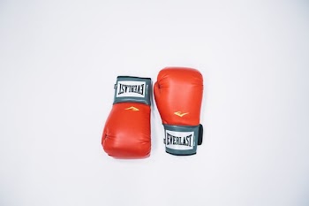 pair of red-and-black Everlast boxing gloves