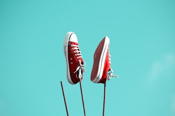 Pair of Red-and-white Low-top Sneakers