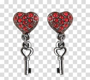 Pair of silver-colored-and-red gemstone earrings transparent background PNG clipart