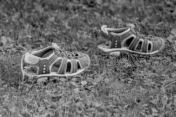 Pair of Toddler's Gray Sandals on Grass