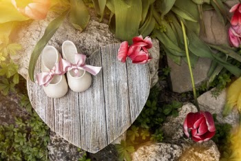 Pair Of White Shoes On Heart Shaped Wood