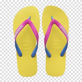 Pair of yellow-pink-and-blue Havaianas rubber flip-flops, Slipper Flip-flops Havaianas Crocs Sandal, Yellow sandals transparent background PNG clipart