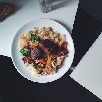 Paleo beef steaks with vegetables and cabbage 