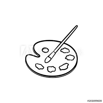 Palette with paint brush hand drawn outline doodle icon
