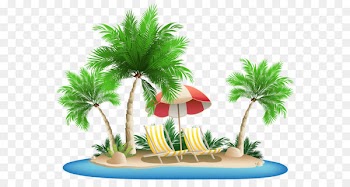 Palm Islands Hawaii Clip art - Beach Umbrella with Chairs and Palm Island PNG Clipart 