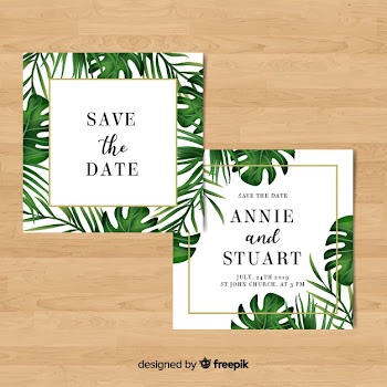 Palm leaves wedding invitation template Free Vector