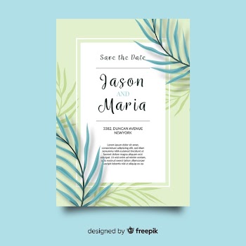 Palm leaves wedding invitation template Free Vector