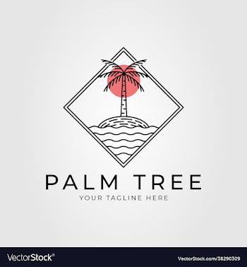 palm tree beach outline logo design