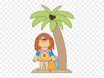 Palm Tree Clipart Summer - Girl Is Under The Tree