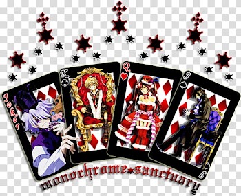 Pandora Hearts Banner, four Monochrome Sanctuary playing cards transparent background PNG clipart