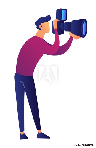 Paparazzi taking photo with modern digital camera vector illustration