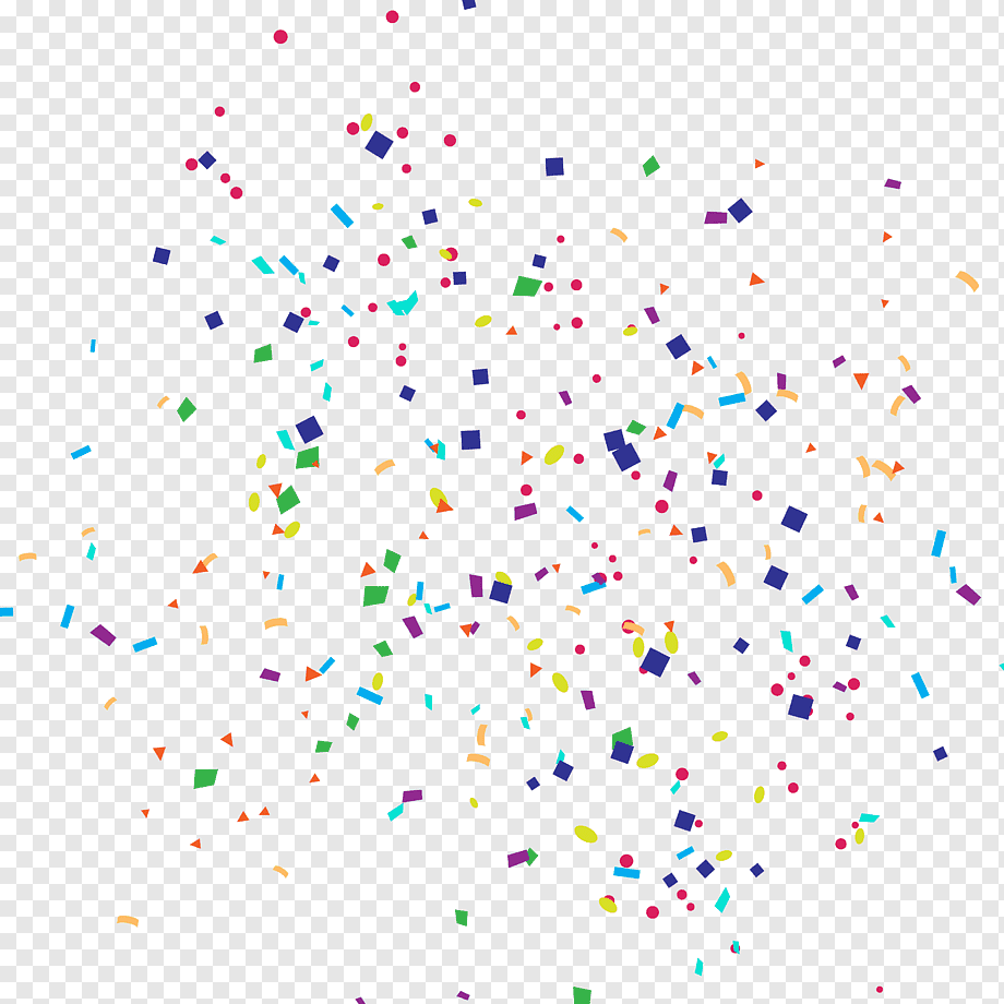 Paper Confetti Party, Cartoon Happy Birthday confetti, white background with purple, green, and yellow confetti, cartoon Character, atmosphere, rectangle png