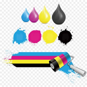 Paper Drop CMYK color model - Color inkjet droplets 