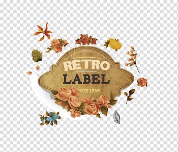Paper Label, Vintage label with flowers transparent background PNG clipart