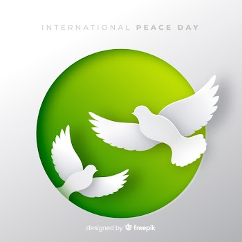 Paper peace day background with dove Free Vector