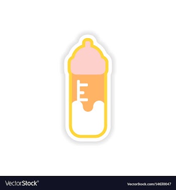 Paper sticker baby bottle on white background vector image