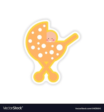 Paper sticker baby in stroller on white background vector image