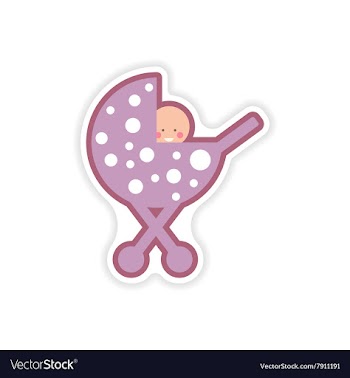 Paper sticker baby in stroller on white background vector image
