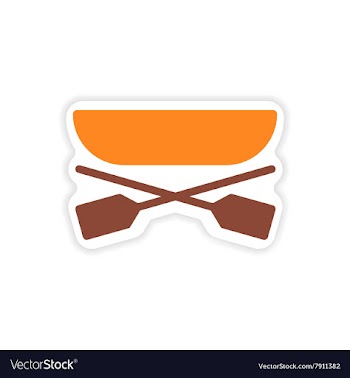 Paper sticker boat and oars on white background vector image