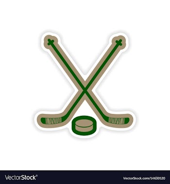Paper sticker hockey sticks and puck on white vector image