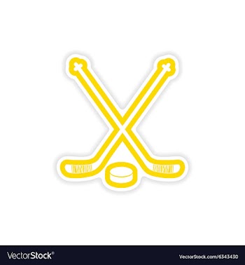 Paper sticker hockey sticks and puck on white vector image