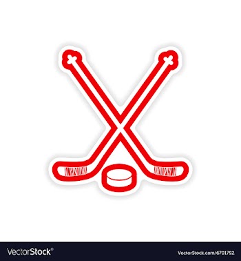 Paper sticker hockey sticks and puck on white vector image
