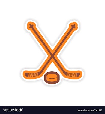 Paper sticker hockey sticks and puck on white vector image