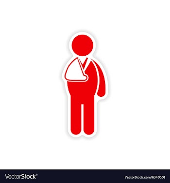 Paper sticker man with broken arm on white vector image